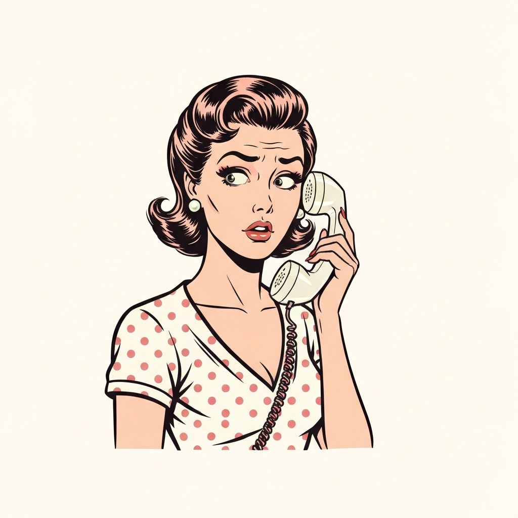Kobieta w stylu pin-up zastanawia się kto dzwoni